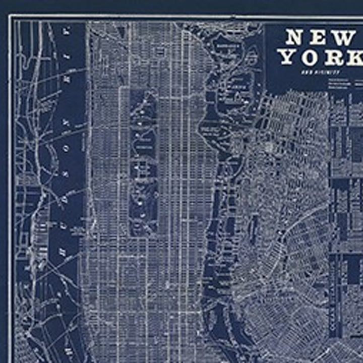 24" x 16" Indigo and White Aerial New York Map Canvas Wall Art