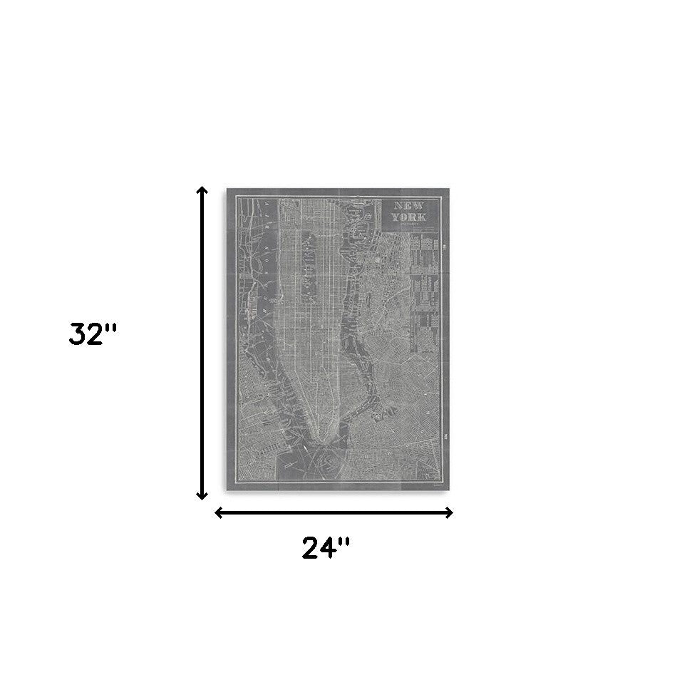 24" x 16" Gray and White Aerial New York Map Canvas Wall Art