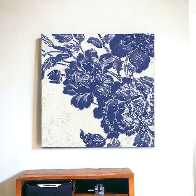 Blue Toile Rose Unframed Print Wall Art