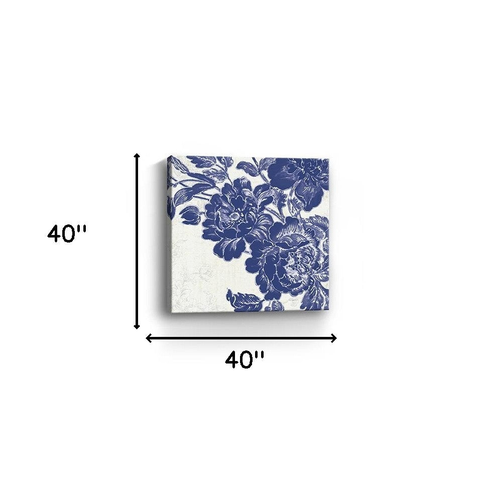 Blue Toile Rose Unframed Print Wall Art