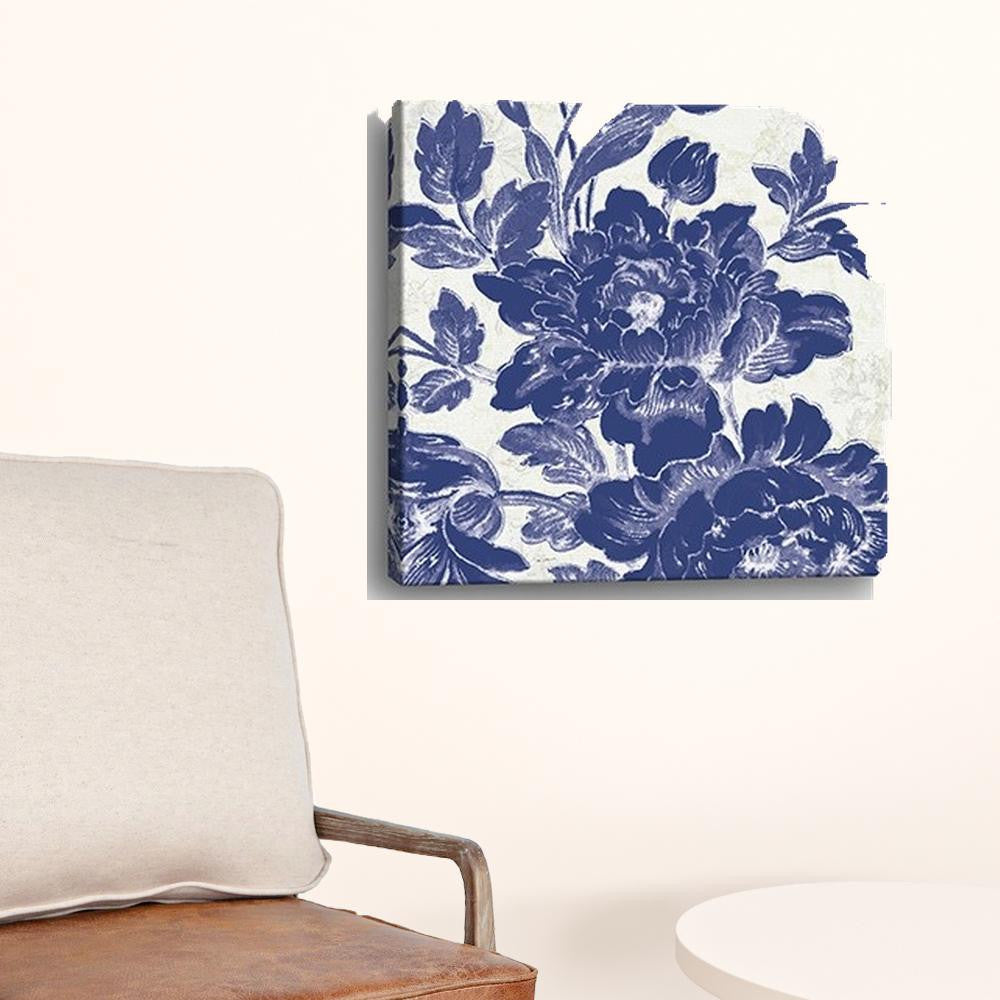 Blue Toile Roses Unframed Print Wall Art