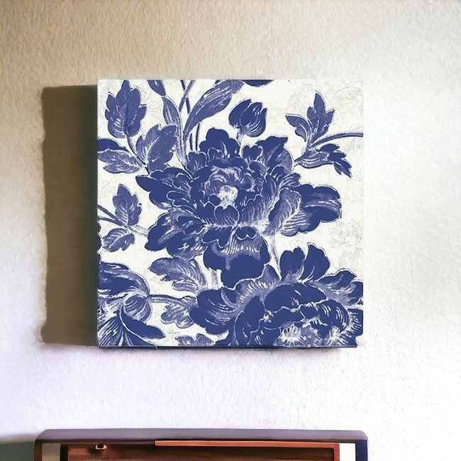 Blue Toile Roses Unframed Print Wall Art