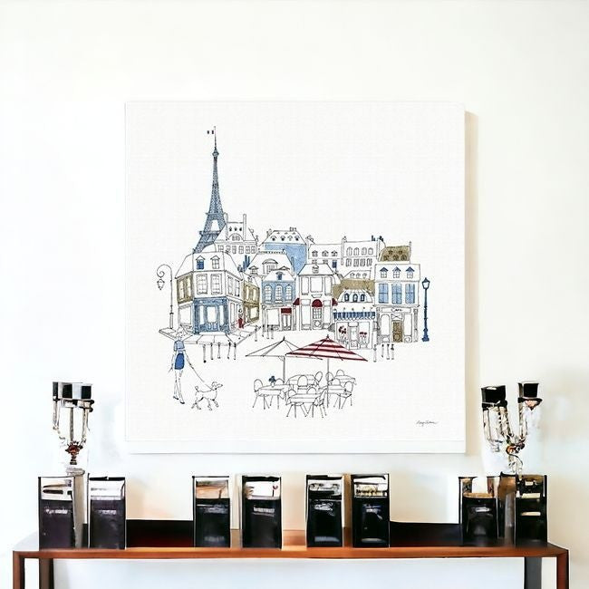 French Caf With Red And Blue Accents Unframed Print Wall Art