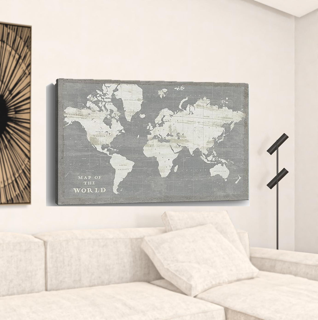 24" Minimalist World Map Canvas Wall Art