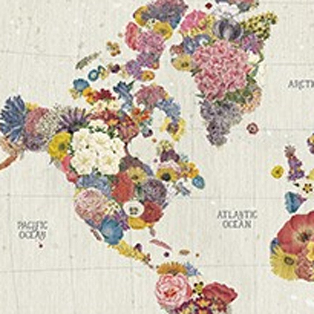 24" x 16" Fun Floral Map of the World Canvas Wall Art