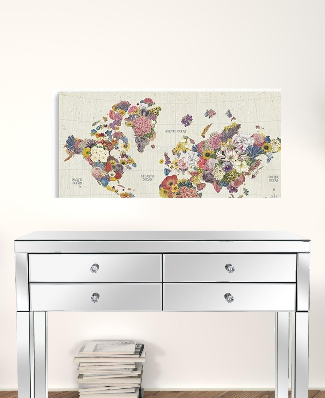 24" x 16" Fun Floral Map of the World Canvas Wall Art