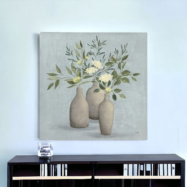 Pretty Bohemian Flowers In Ceramic Vases Unframed Print Wall Art