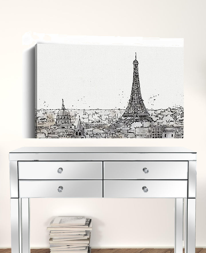 Monochrome Paris Rooftops Sketch Unframed Print Wall Art