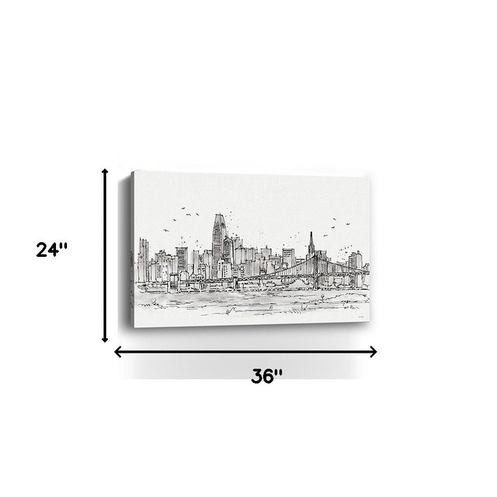 Monochrome City Skyline Sketch Unframed Print Wall Art