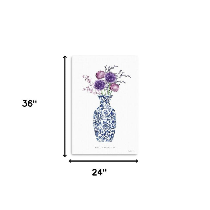 24" x 16" Blue and White Life Floral Vase Canvas Wall Art