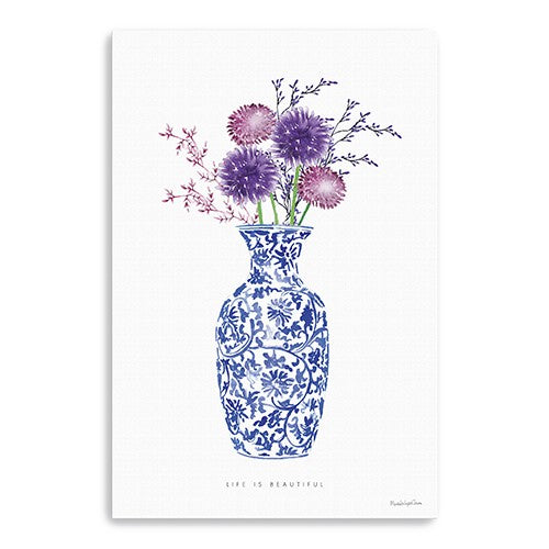 24" x 16" Blue and White Life Floral Vase Canvas Wall Art