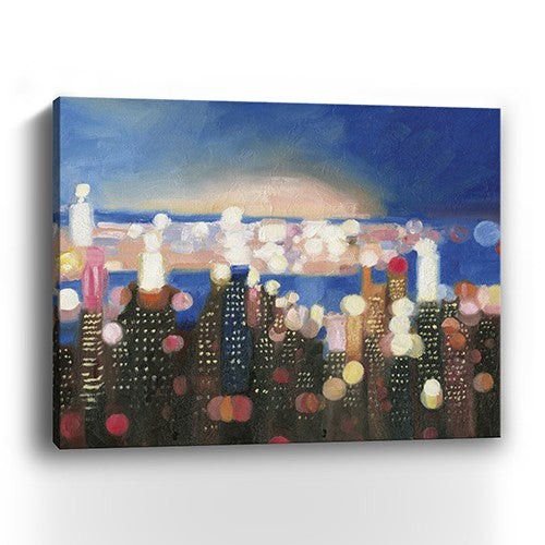 20" x 16" Watercolor City Lights on the Horizon Canvas Wall Art