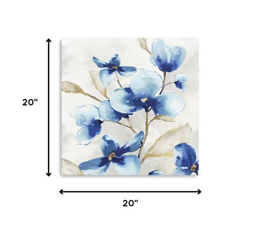 20" x 20" Watercolor Shades of Blue Floral Canvas Wall Art