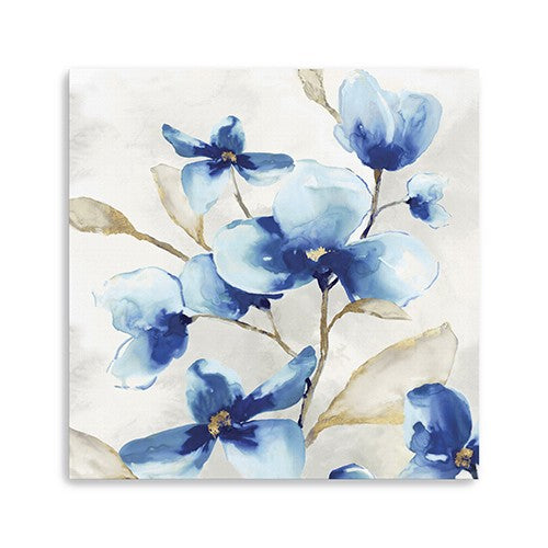 20" x 20" Watercolor Shades of Blue Floral Canvas Wall Art