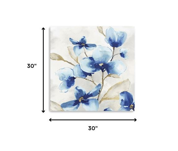 20" x 20" Watercolor Shades of Blue Floral Canvas Wall Art