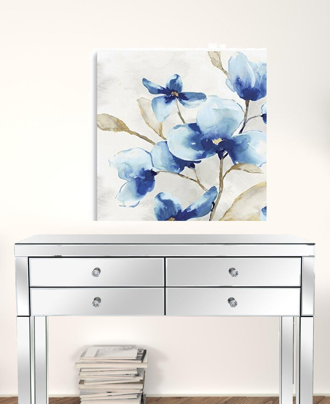 20" x 20" Watercolor Shades of Blue Floral Canvas Wall Art