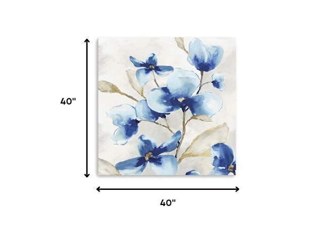 20" x 20" Watercolor Shades of Blue Floral Canvas Wall Art