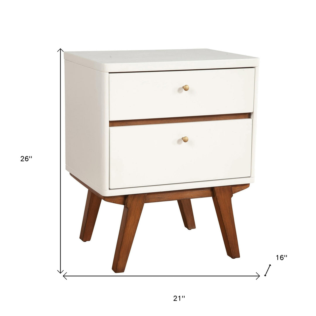 26" White Two Drawer Wood Nightstand