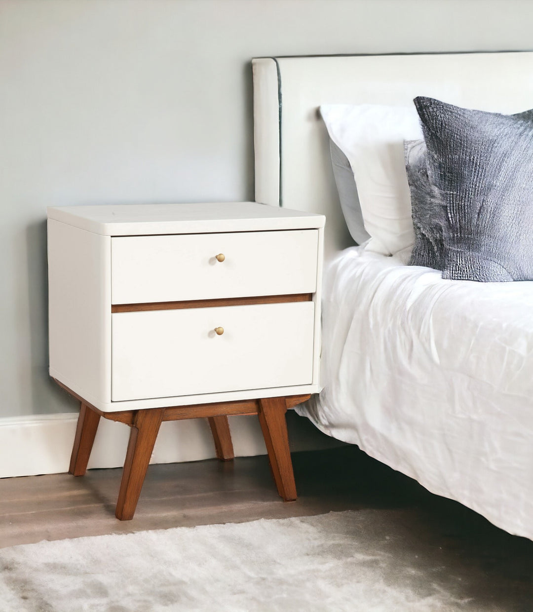 26" White Two Drawer Wood Nightstand