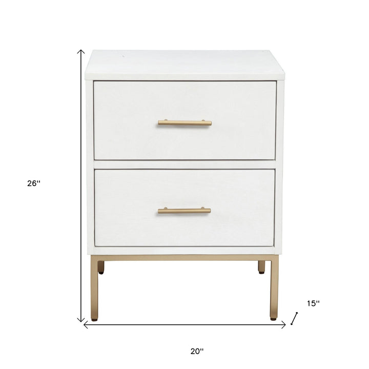 White and Gold Lines 2 Drawer Nightstand