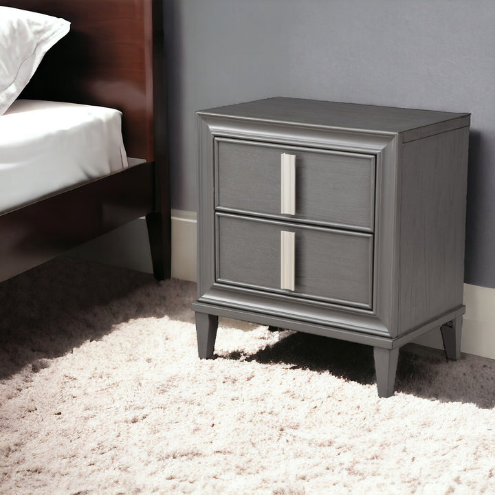 29" Dark Gray Two Drawer Contemporary Wood Nightstand