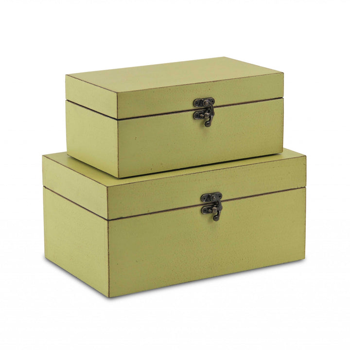 Set of Two light Green Wooden Storage Boxes