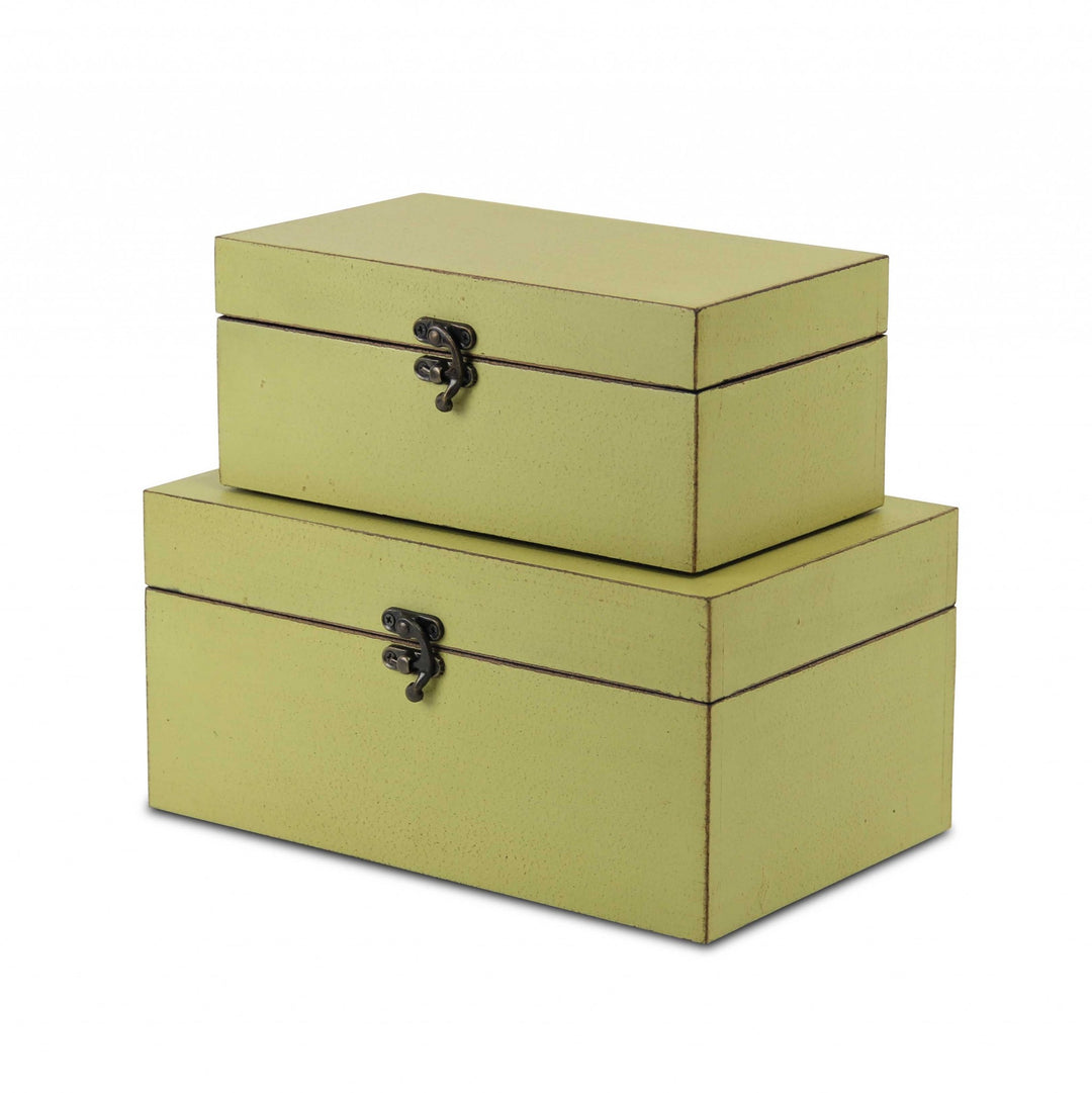 Set of Two light Green Wooden Storage Boxes