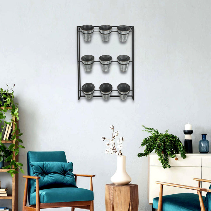 Nine Pot Metal Framed Wall Planter