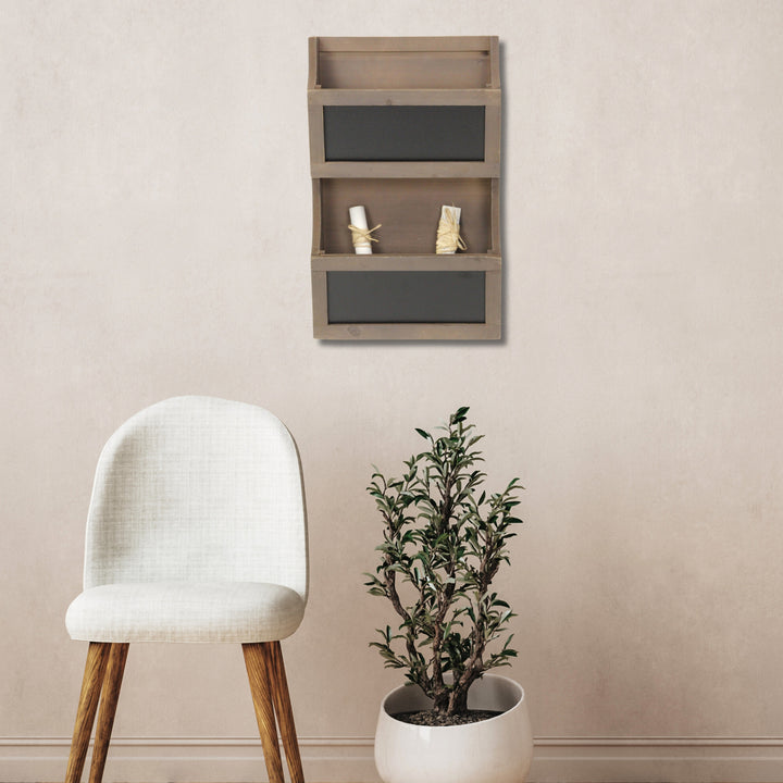 Two Tier Wooden Chalkboard Wall Storage