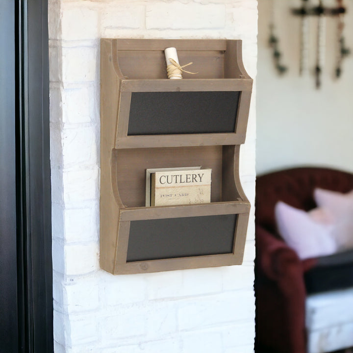 Two Tier Wooden Chalkboard Wall Storage