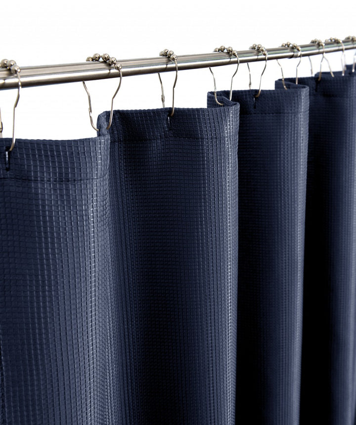 Luxurious Navy Waffle Weave Shower Curtain