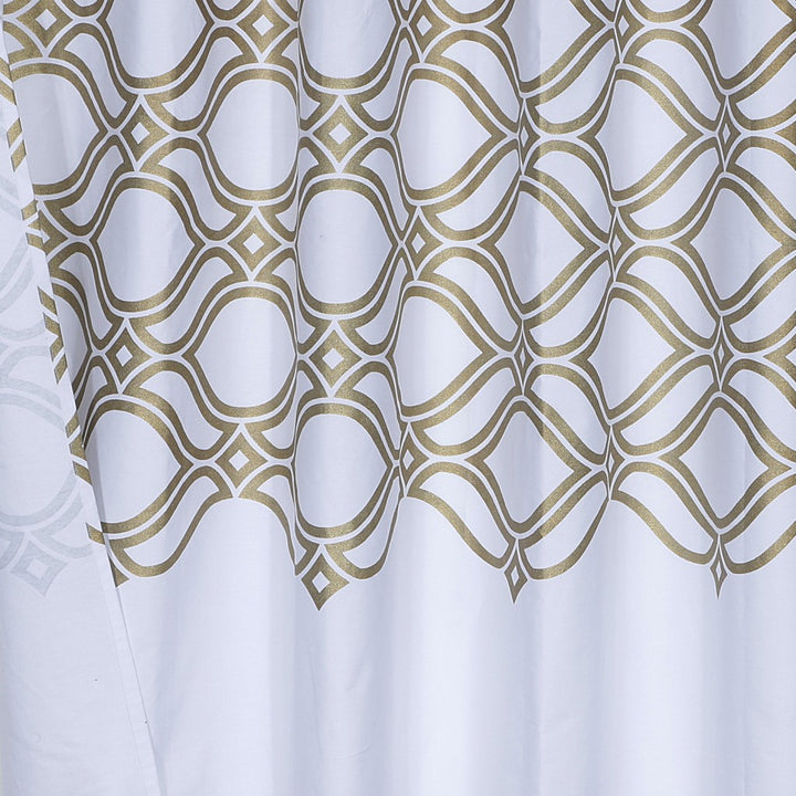 Gold and White Printed Lattice Shower Curtain