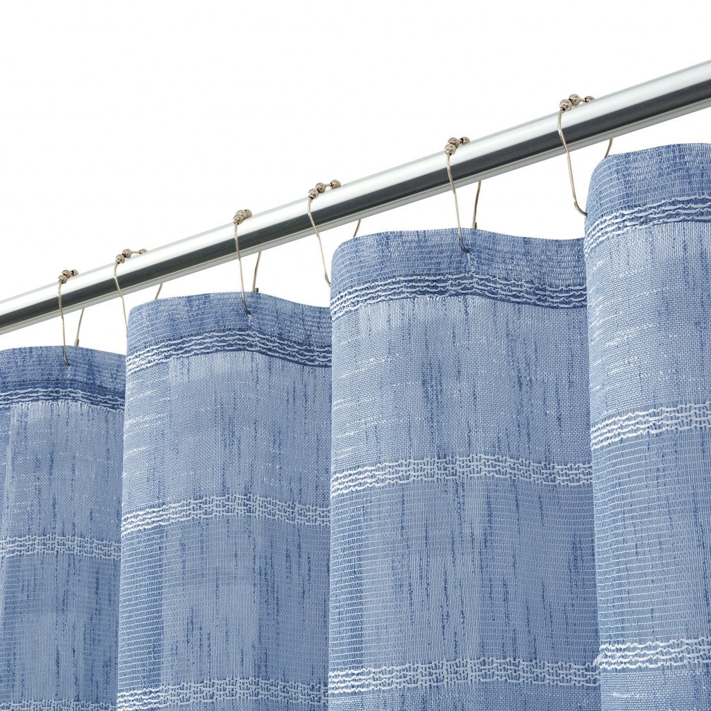 Blue Striped Polyester Embroidered Shower Curtain