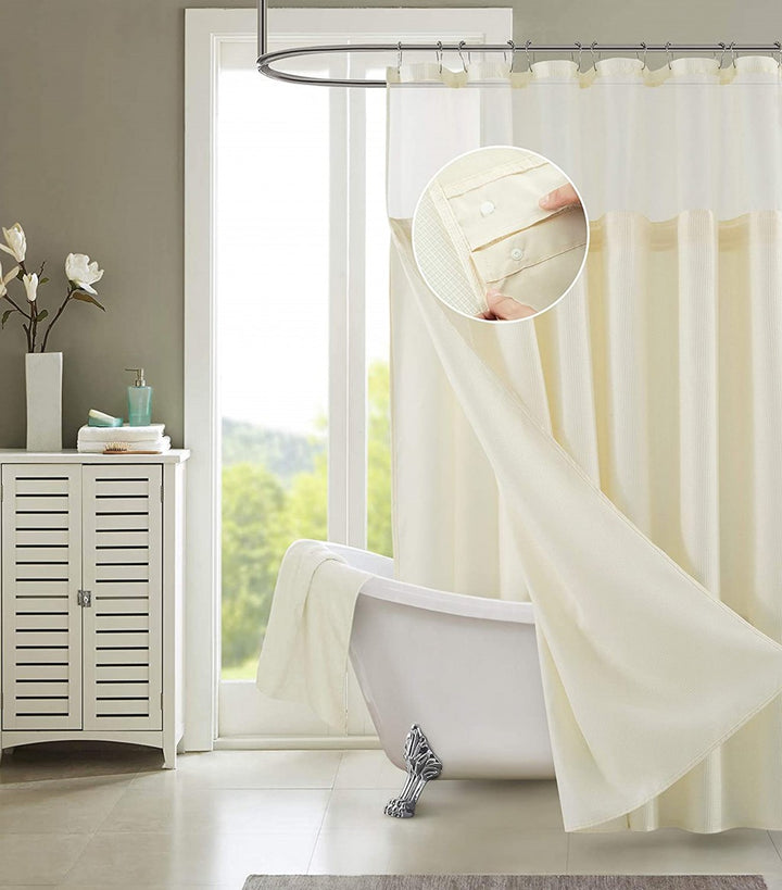 Ivory Sheer and Grid Shower Curtain and Liner Set