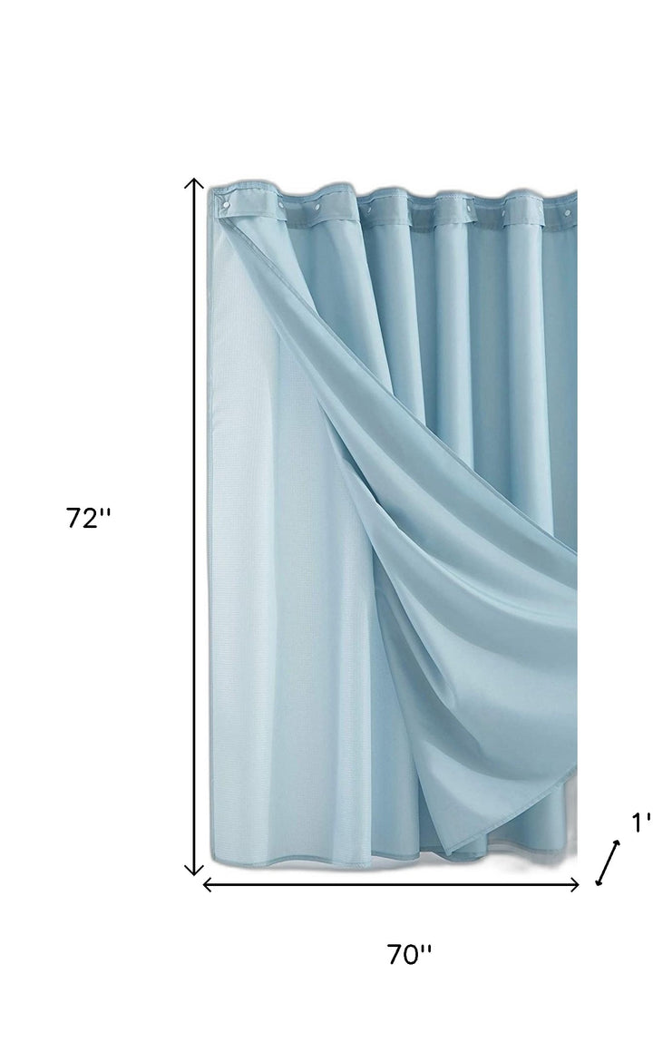 Light Blue Sheer and Grid Shower Curtain and Liner Set