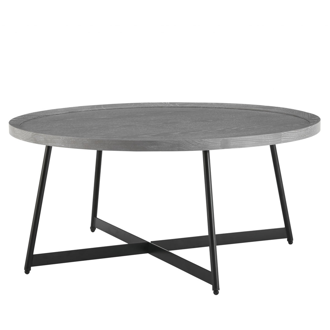 35" Gray And Black Metal Round Coffee Table