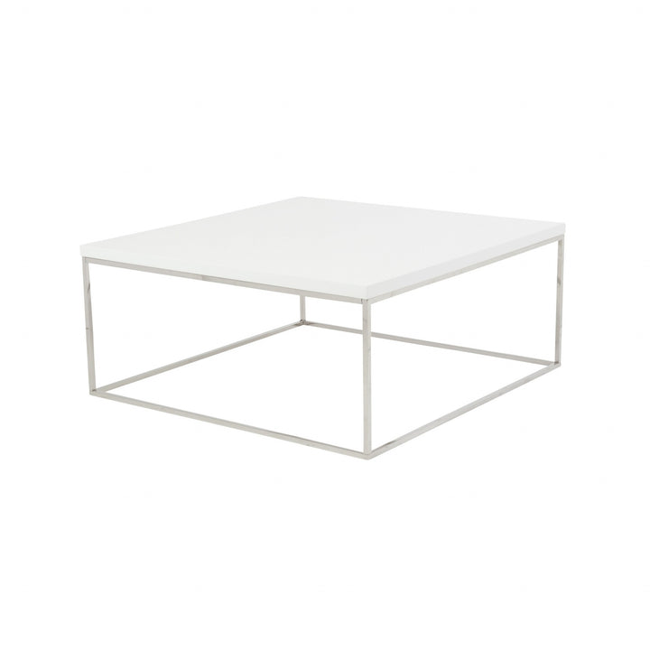 35" White And Silver Metal Square Coffee Table