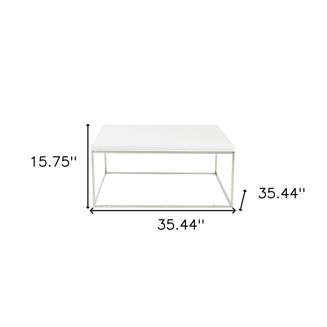 35" White And Silver Metal Square Coffee Table