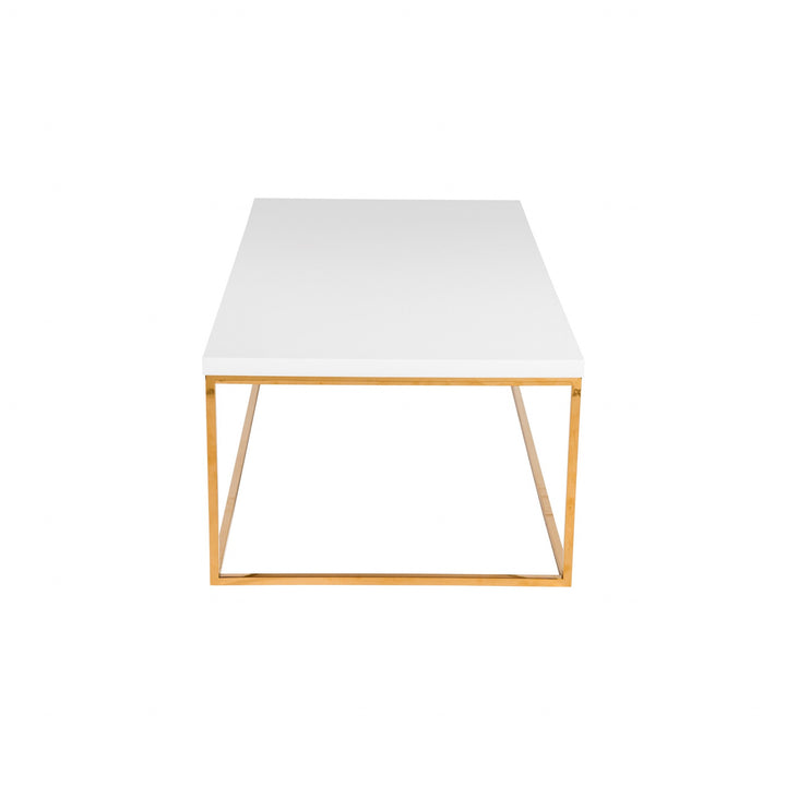 47" White And Gold Metal Coffee Table