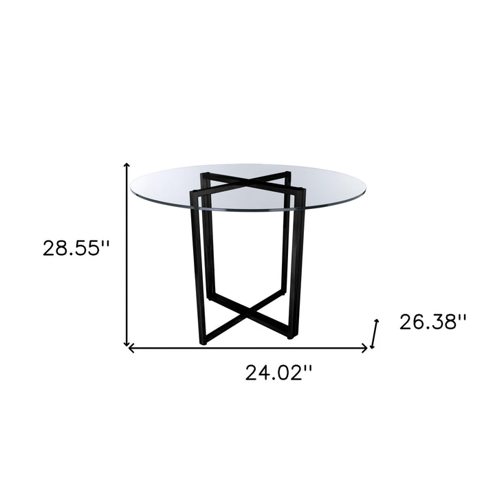 24" Clear And Black Rounded Glass And Metal Trestle Base Dining Table