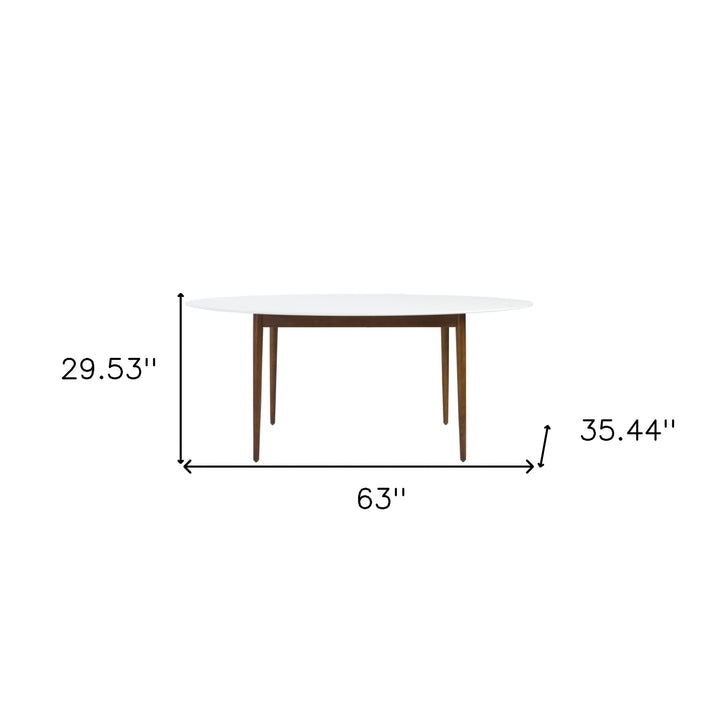 63" White And Brown Oval Dining Table