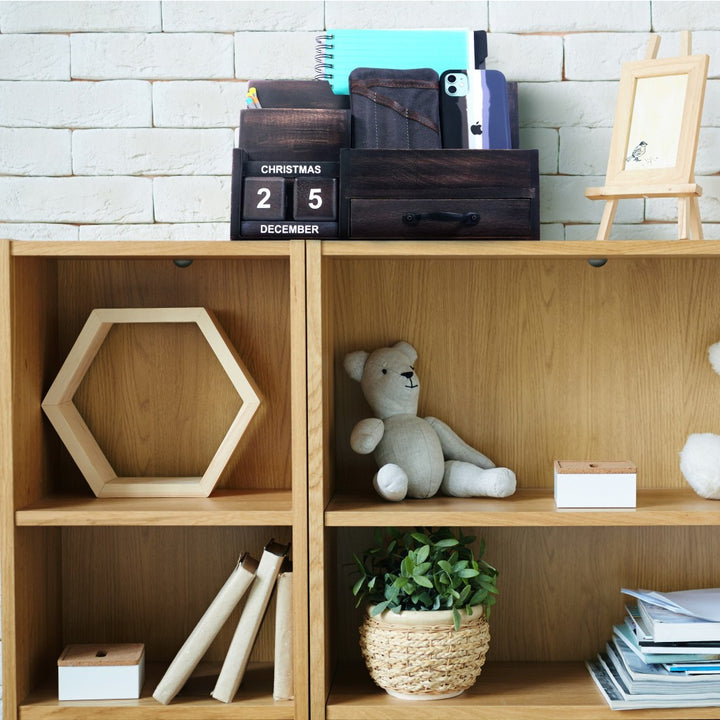 Black Rustic Wood Desk or Counter Organizer