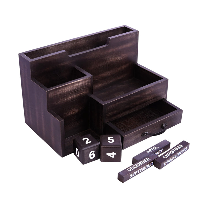 Black Rustic Wood Desk or Counter Organizer