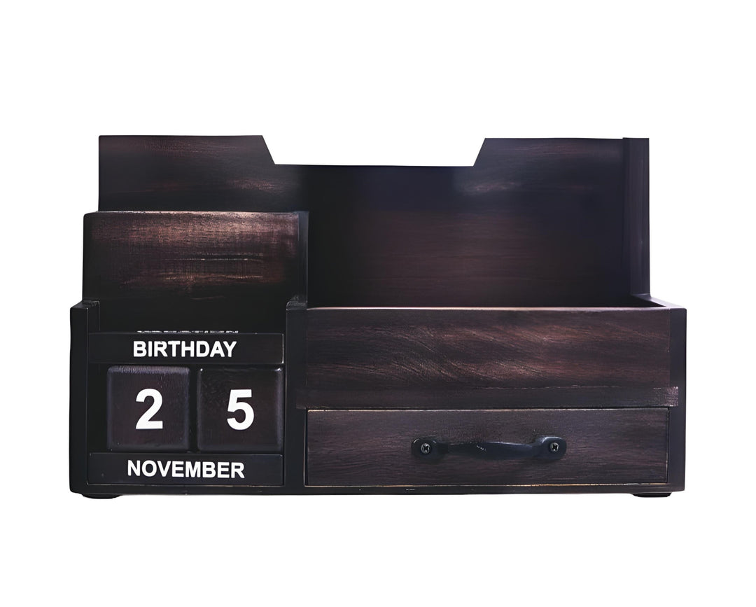 Black Rustic Wood Desk or Counter Organizer