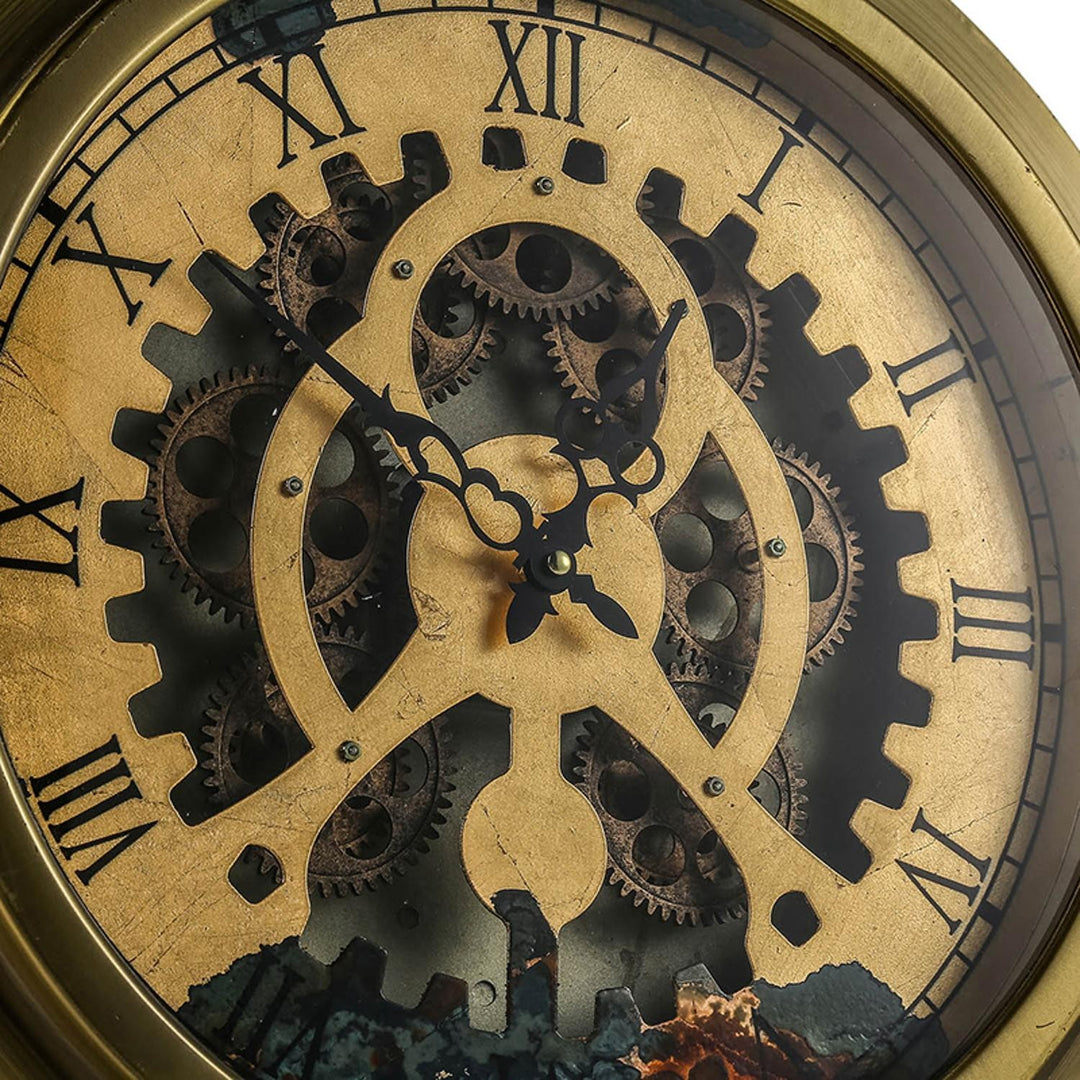 Gold Industrial Style Round Wall Clock