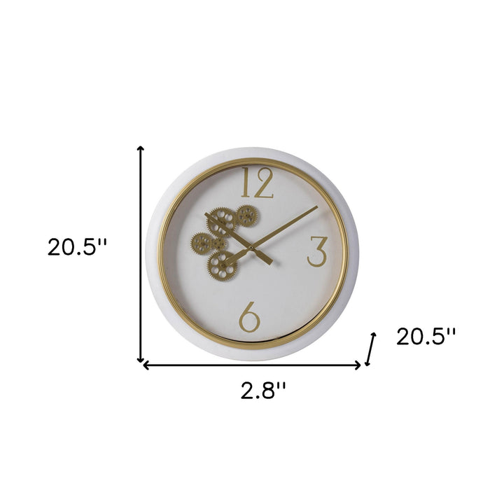 White and Gold Gears Minimal Wall Clock