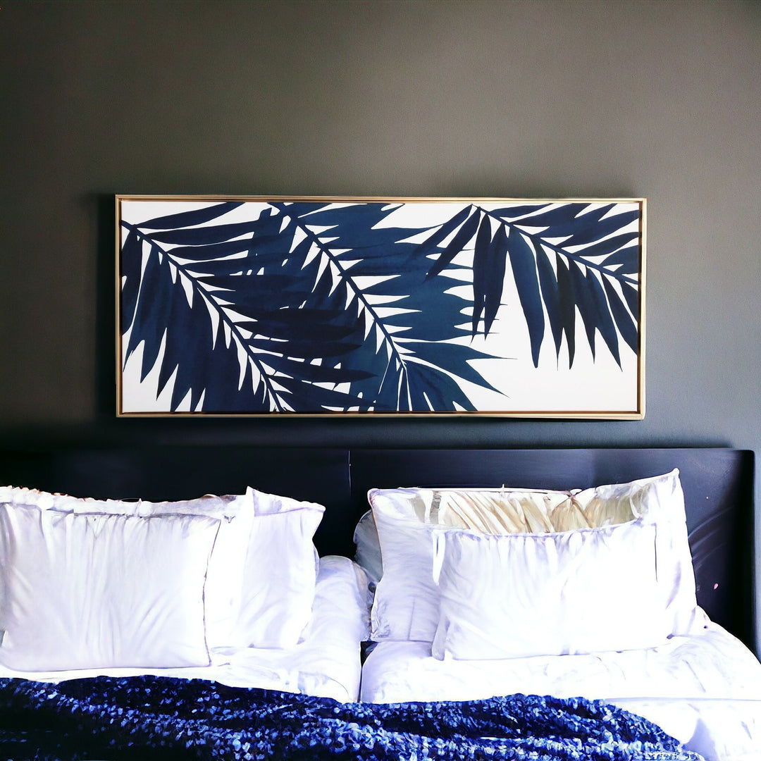 Bold Blue Palms Framed Canvas Wall Art Floater Frame Graphic Art Wall Art