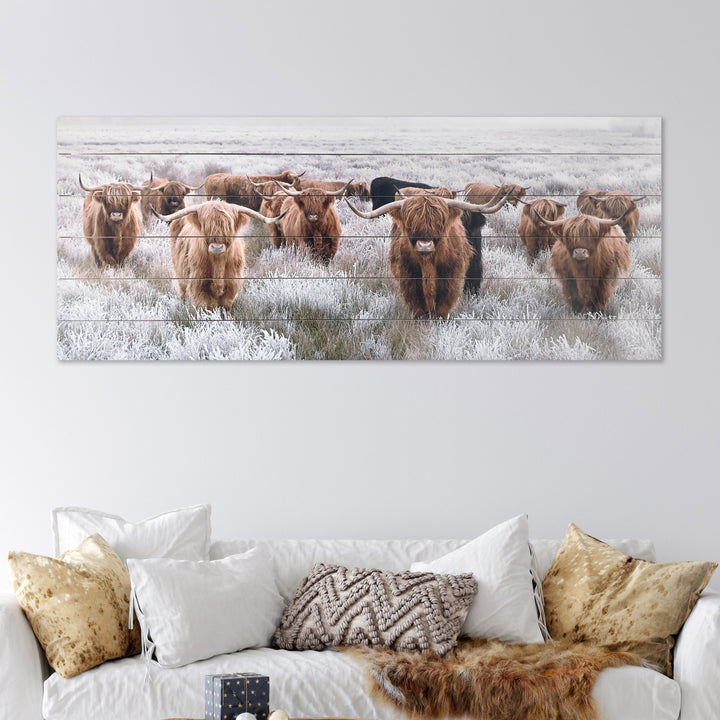 Angelic Highland Cow Herd Wood Plank Wall Art