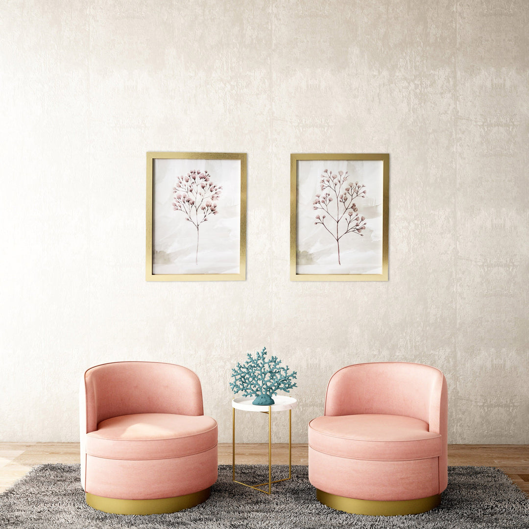 Set Of Two Two Piece Blush Pink Branch Framed Wall Art Picture Frame Graphic Art Wall Art