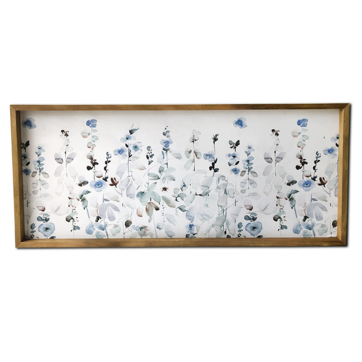 Blue Flower Garden Print Wood Plank Wall Art Picture Frame Graphic Art Wall Art